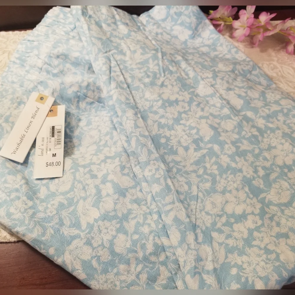 NEW Woman's Land 'n Sea Caribbean Blue Capris Medium Linen Blend - Picture 3 of 6